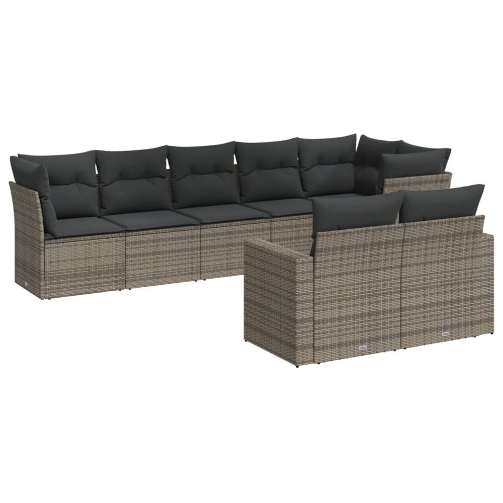 Salon de jardin 8 pcs avec coussins gris résine tressée