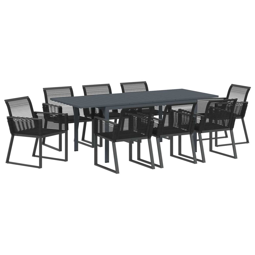 Ensemble de salle à manger pour jardin 9 pc noir polyrotin