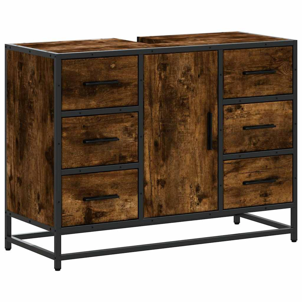 Armoire lavabo de salle de bain chêne fumé bois d'ingénierie