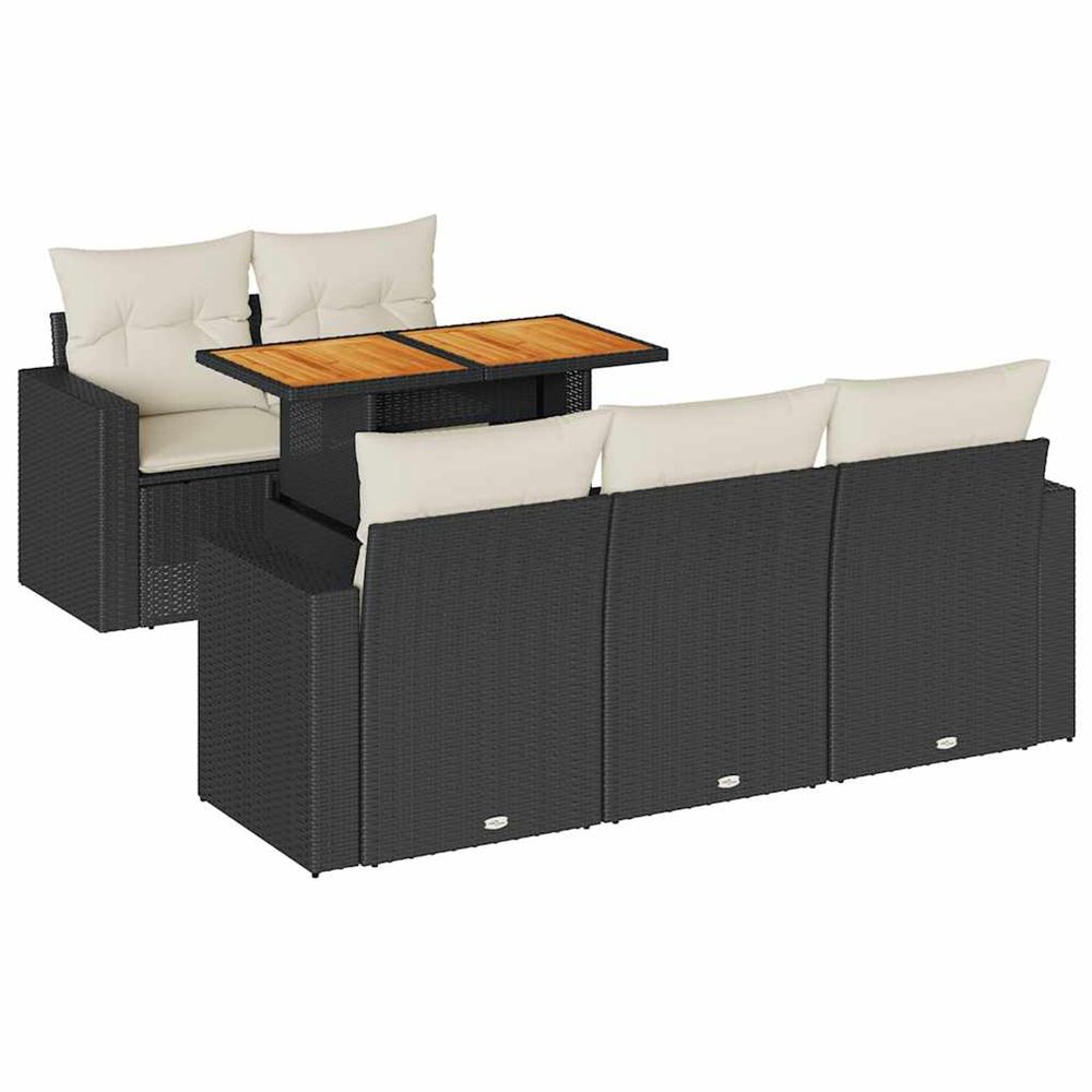 Salon de jardin 6 pcs avec coussins noir résine tressée