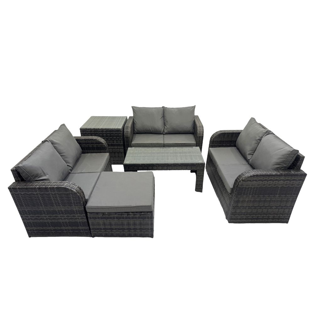 Salon de jardin 7 places meubles de jardin avec table basse canapé d'amour grand tabouret table d'appoint gris foncé mixte