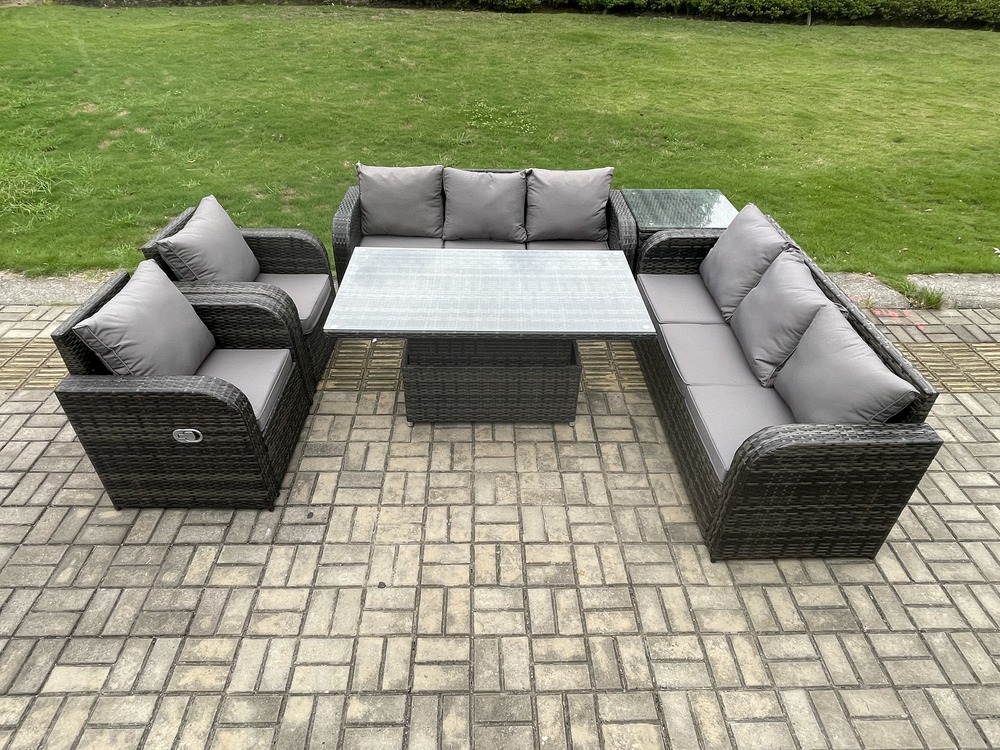 Ensemble de salle à manger jardin en rotin ave table à manger réglable en hauteur 2 chaises inclinable table d'appoint