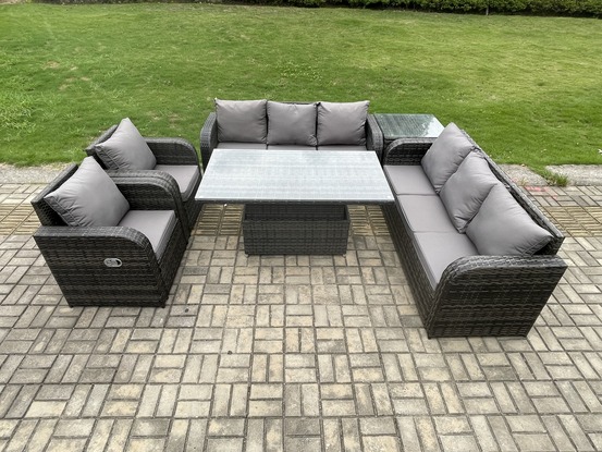 Ensemble de salle à manger jardin en rotin ave table à manger réglable en hauteur 2 chaises inclinable table d'appoint