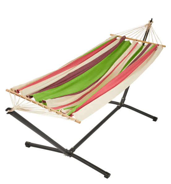Set Hamac coloris natura + support métal - set MétaliK Graphik - certifié fsc 100% 300x140cm
