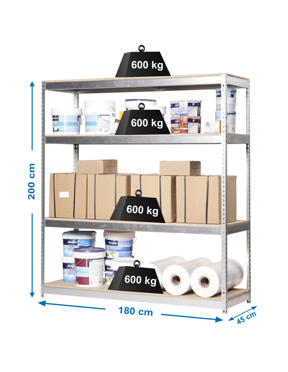 Etagère sans vis simonforte 1804-4 chipboard galva/bois galva/bois 2000x1800x450 - simonrack