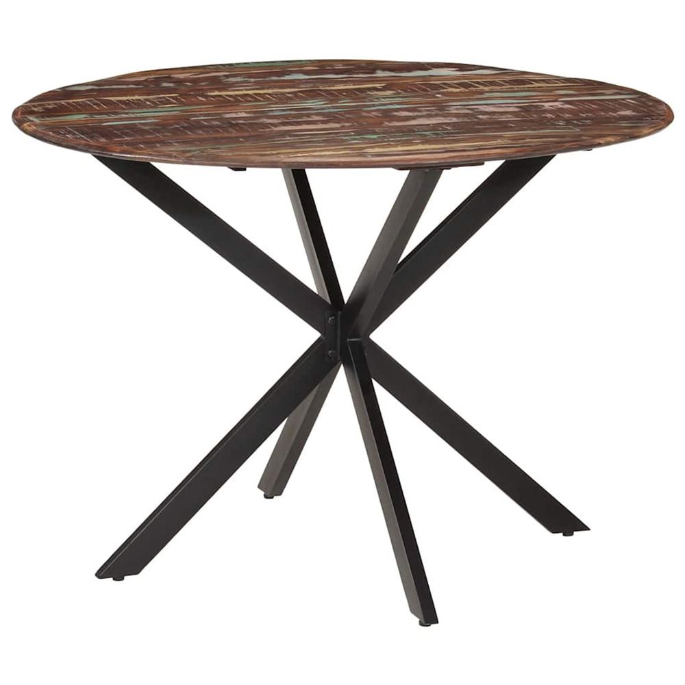Table à dîner ø110x78 cm bois de récupération massif et acier