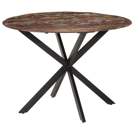Table à dîner ø110x78 cm bois de récupération massif et acier