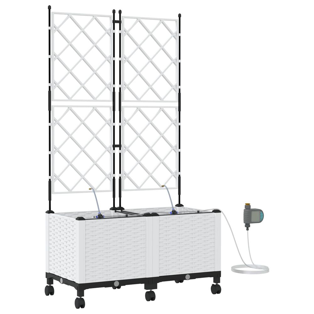 Porte-plante de jardin avec irrigation et roues 2 pc blanc pp