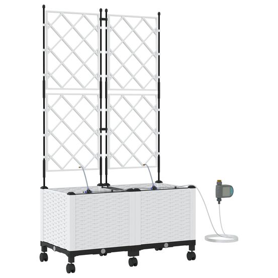 Porte-plante de jardin avec irrigation et roues 2 pc blanc pp