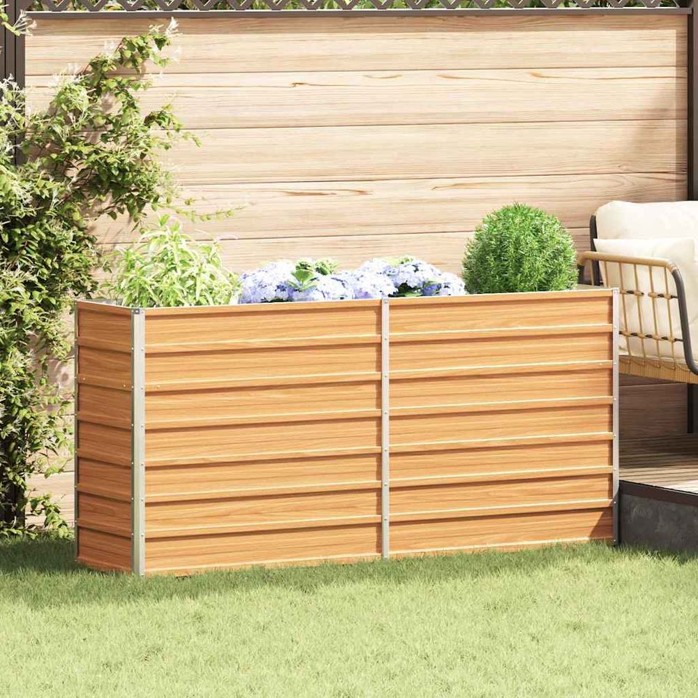 Jardinière surélevée longue acier métallique durable anti-rouille pour fleurs et plantes marron 160x40cm
