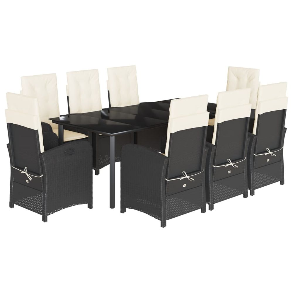 Ensemble à manger de jardin 9pcs coussins noir résine tressée