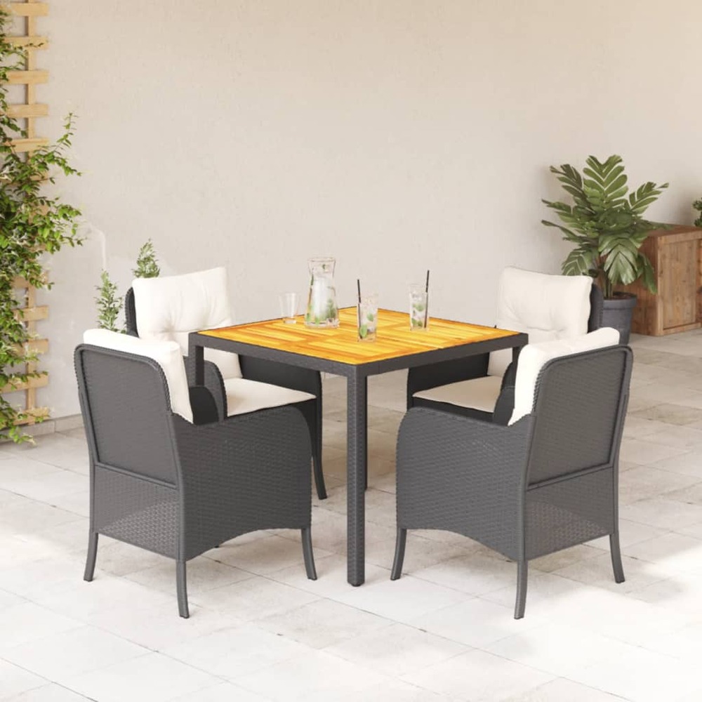 Ensemble à manger de jardin coussins 5pcs noir résine tressée