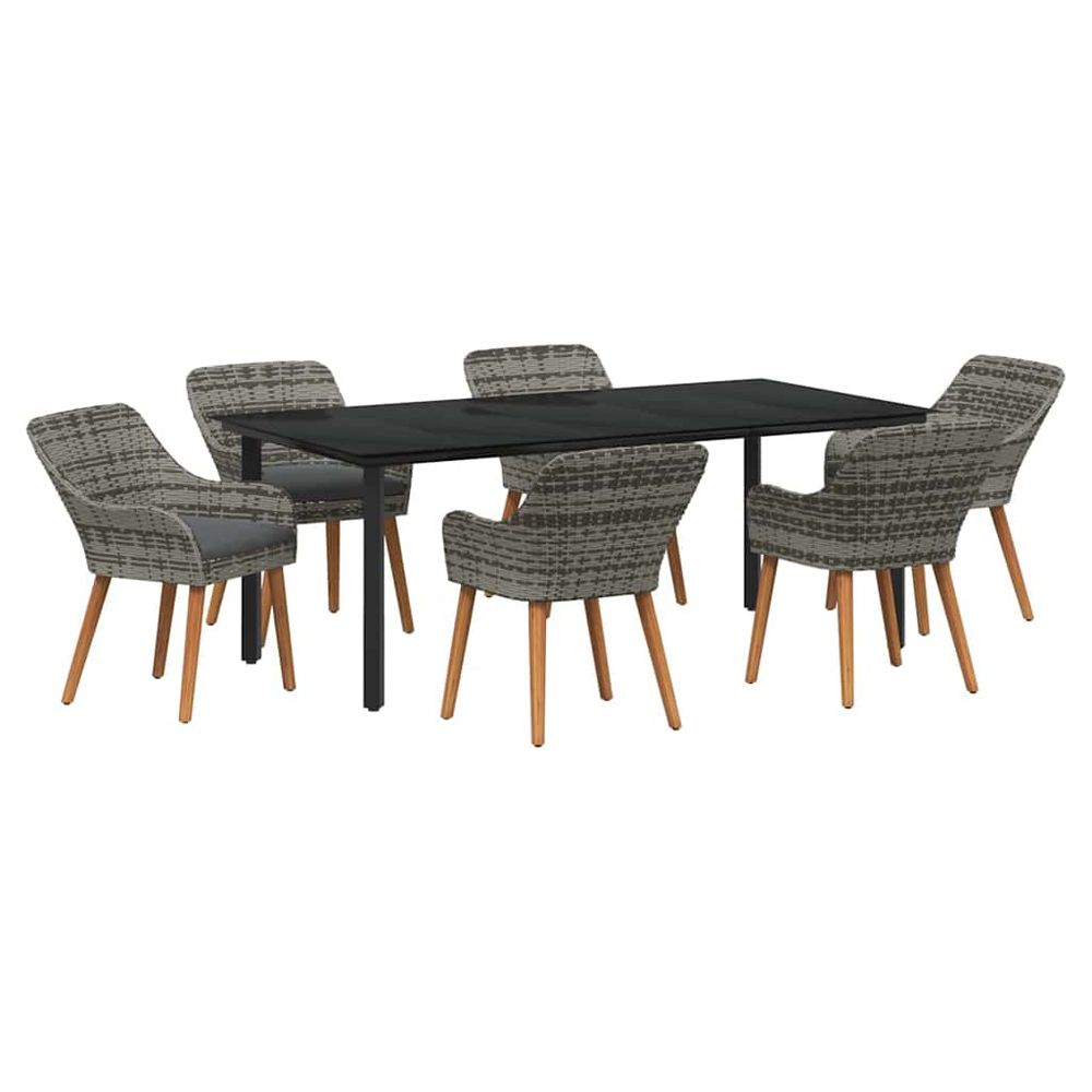 Ensemble de salle à manger pour jardin 7 pc gris polyrotin