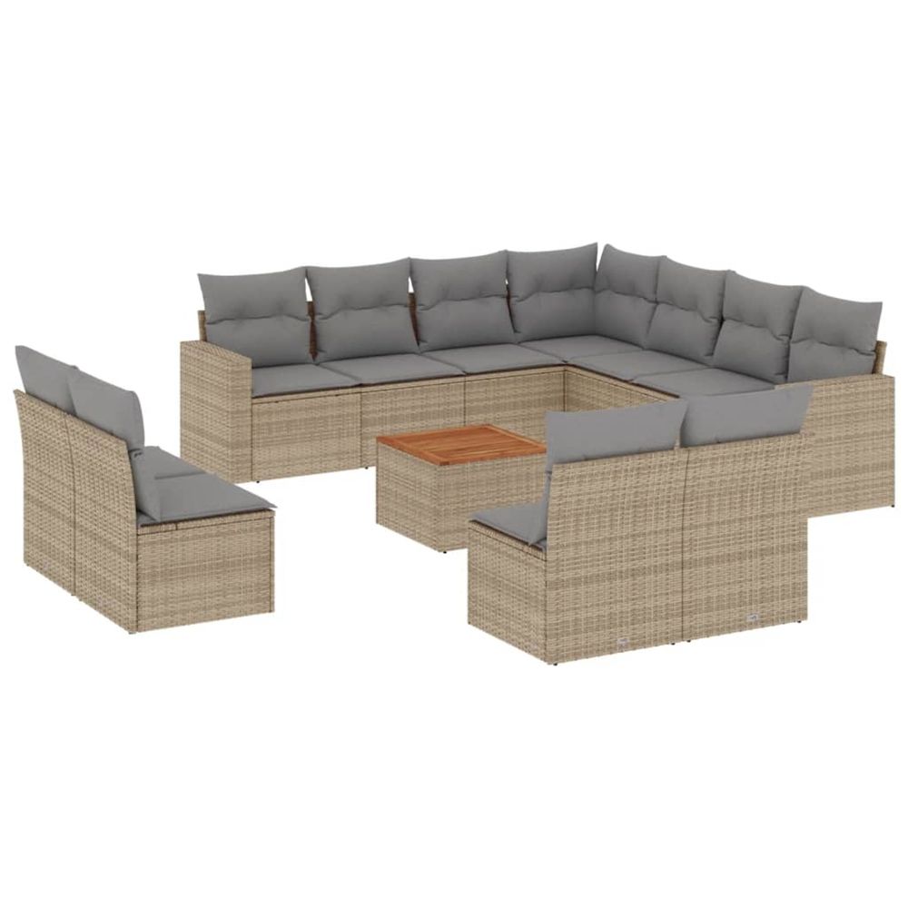 Salon de jardin avec coussins 12 pcs beige résine tressée