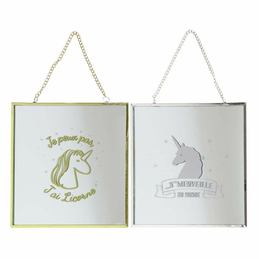 Miroir carré avec chainette licorne (lot de 2)