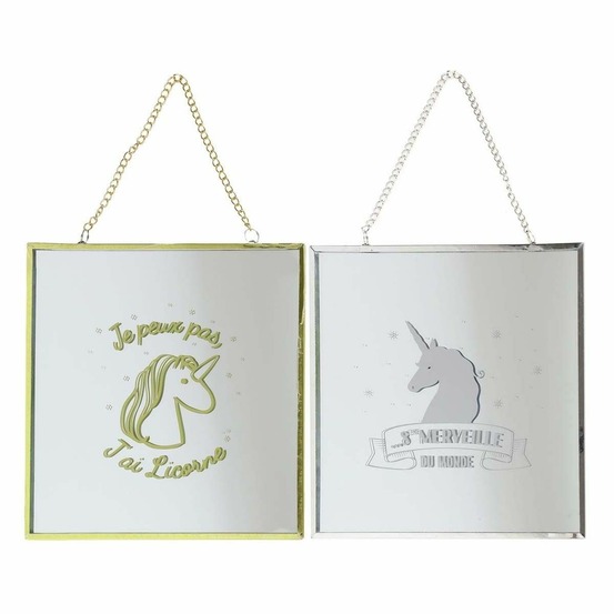 Miroir carré avec chainette licorne (lot de 2)