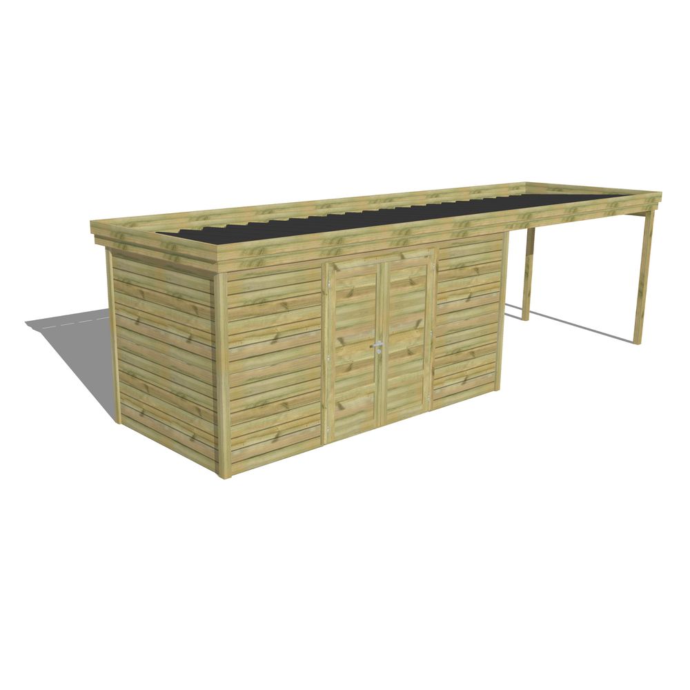Abri de jardin bois pin traité autoclave 27mm - 7,84x2,14m / 17m2 - bac acier - abri français