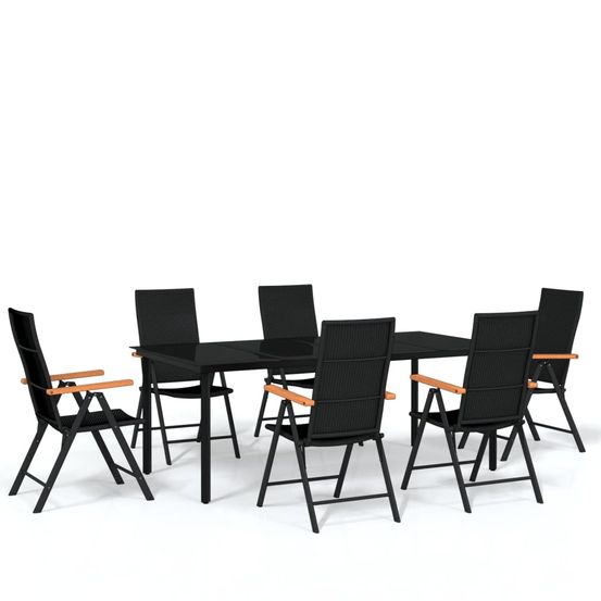 Ensemble de salle à manger de jardin meuble extérieur 7 pièces noir