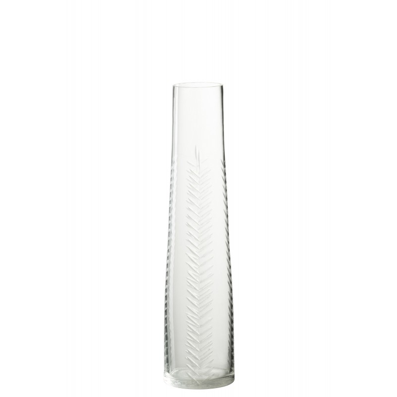 Vase avec motif feuille en verre transparent 7x7x30 cm