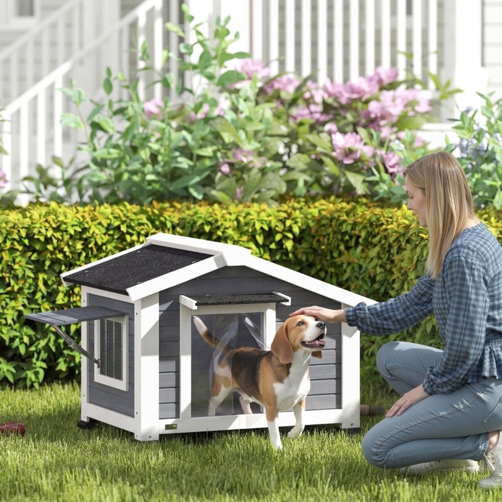 Niche pour chien bois de sapin extérieur étanche avec fenêtre 98x76x69,5cm gris