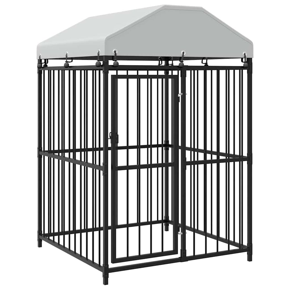 Parc pour chien avec toit de protection en acier noir 120x120x150 cm