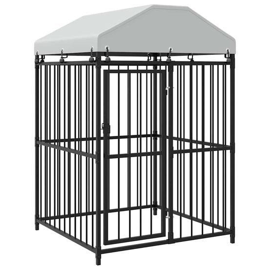 Parc pour chien avec toit de protection en acier noir 120x120x150 cm