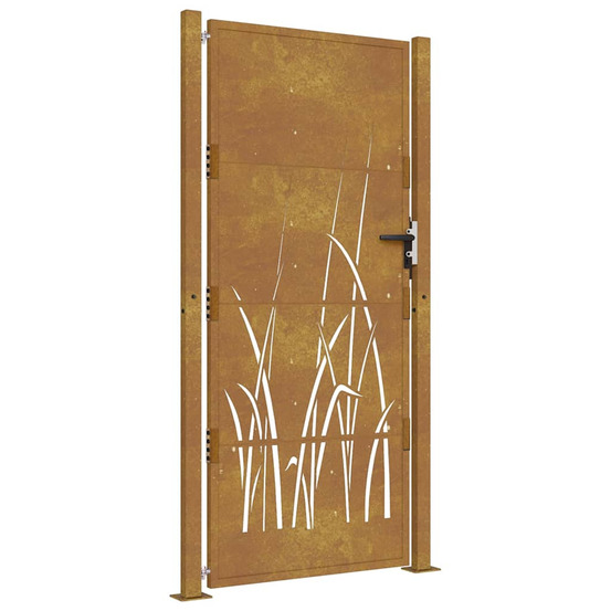 Portail de jardin 100x175 cm en acier corten avec motif gazon