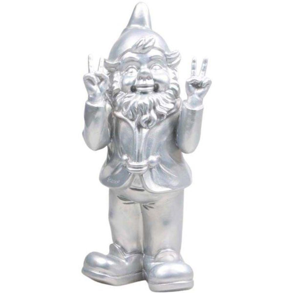 Nain de jardin en résine 13 x 11 x 31 cm peace argent