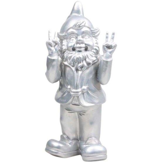 Nain de jardin en résine 13 x 11 x 31 cm peace argent