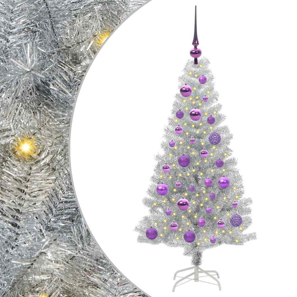 Sapin de noël avec 150 led avec support argent 120 cm pet