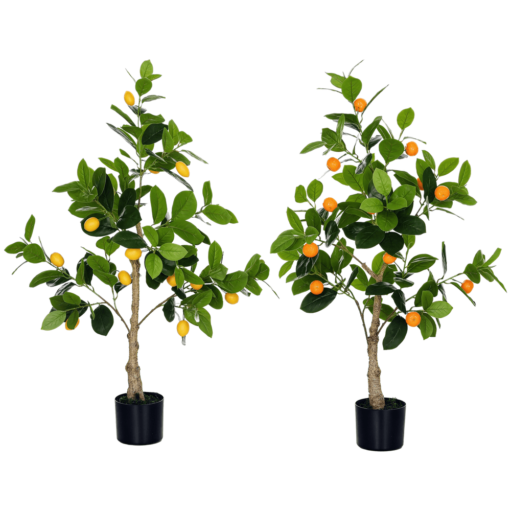 Lot de 2 arbres artificiels citronnier et oranger plastique 120 cm intérieur avec pots