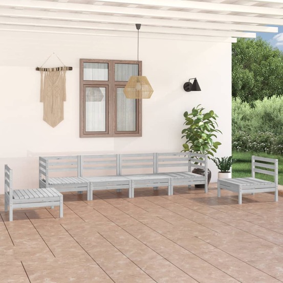 Salon de jardin 6 pcs blanc bois de pin massif