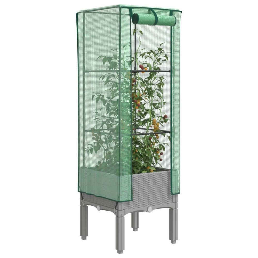 Jardinière carrée avec housse de serre aspect rotin pour balcon 40x40cm gris