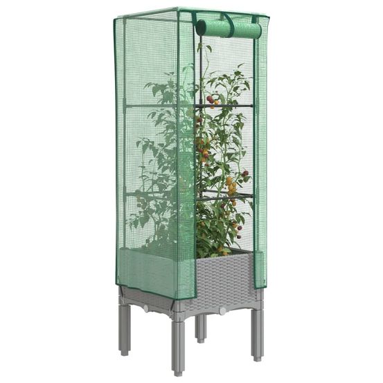 Jardinière carrée avec housse de serre aspect rotin pour balcon 40x40cm gris