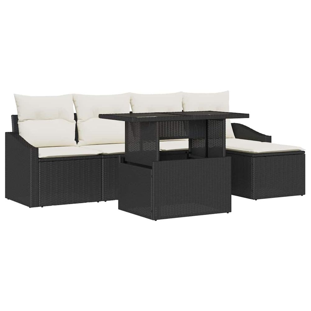 Ensemble de canapé de jardin 6 pc noir et crème polyrotin