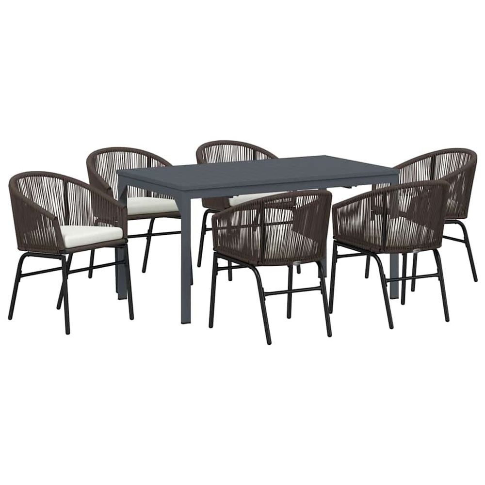Ensemble de salle à manger pour jardin 7 pc marron polyrotin