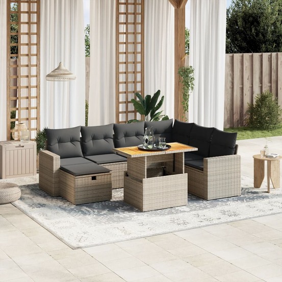 Salon de jardin 8 pcs avec coussins gris résine tressée