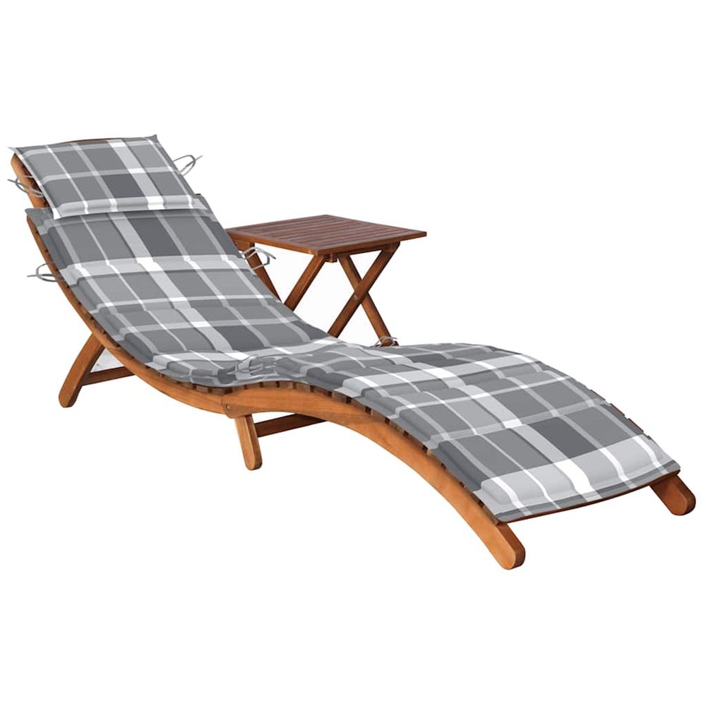 Chaise longue de jardin avec table et coussin bois d'acacia bain de soleil
