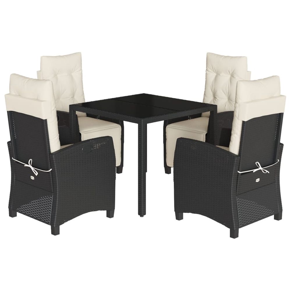 Ensemble à manger de jardin coussins 5pcs noir résine tressée
