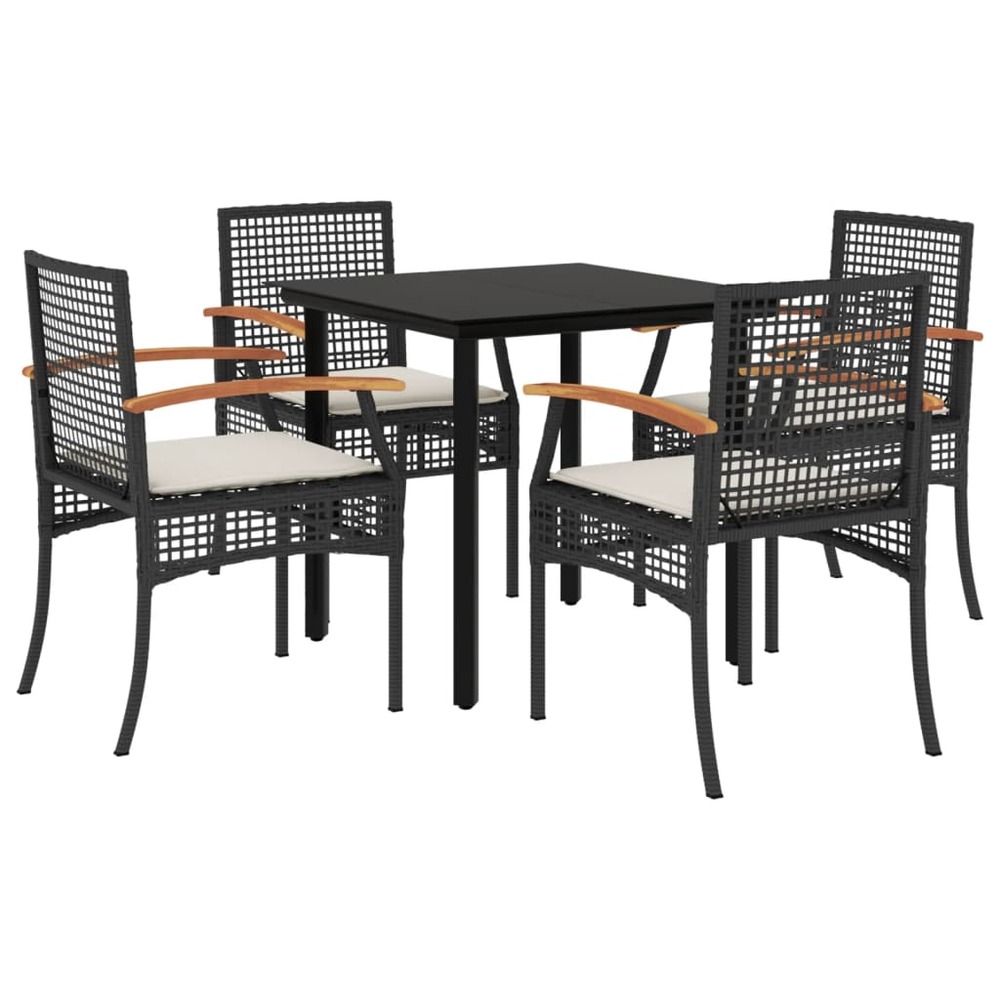 Ensemble à manger de jardin coussins 5pcs noir résine tressée