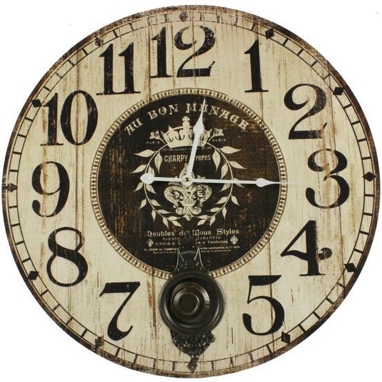 Horloge ancienne balancier au bon ménage bois blanc - décoration d'autrefois