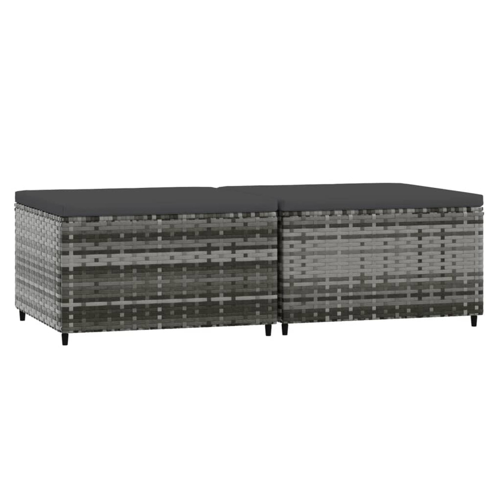 Repose-pieds de jardin et coussins lot de 2 gris résine tressée