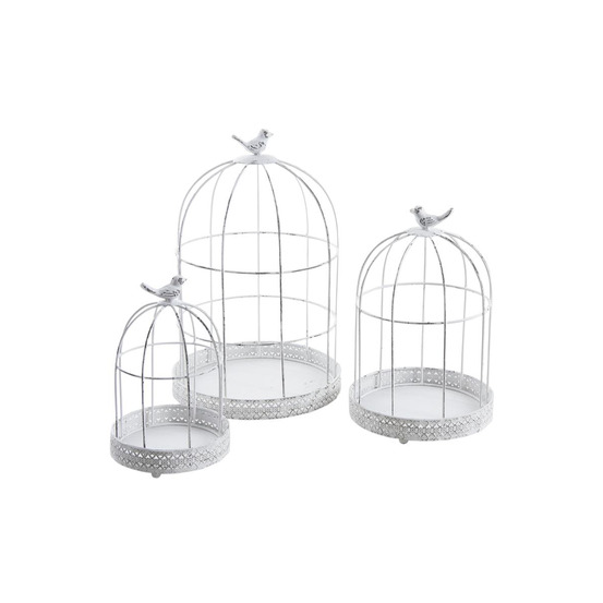 Set de 3 cages décoratives en métal antique blanc