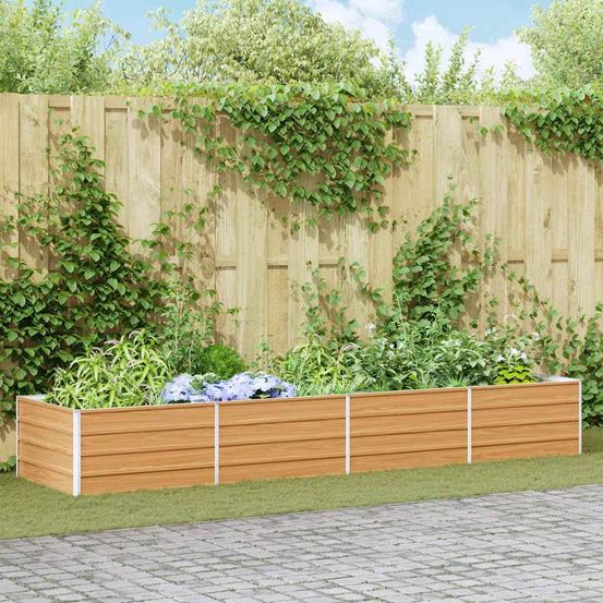 Immense bac potager acier galvanisé anti-rouille pour grand jardin ou projet urbain marron clair 320x80cm