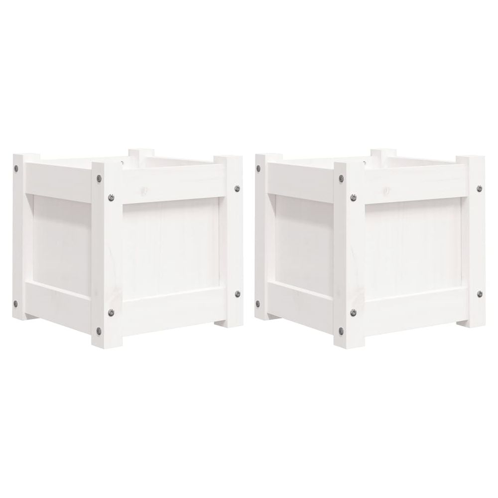 Jardinières 2 pcs blanc bois de pin massif