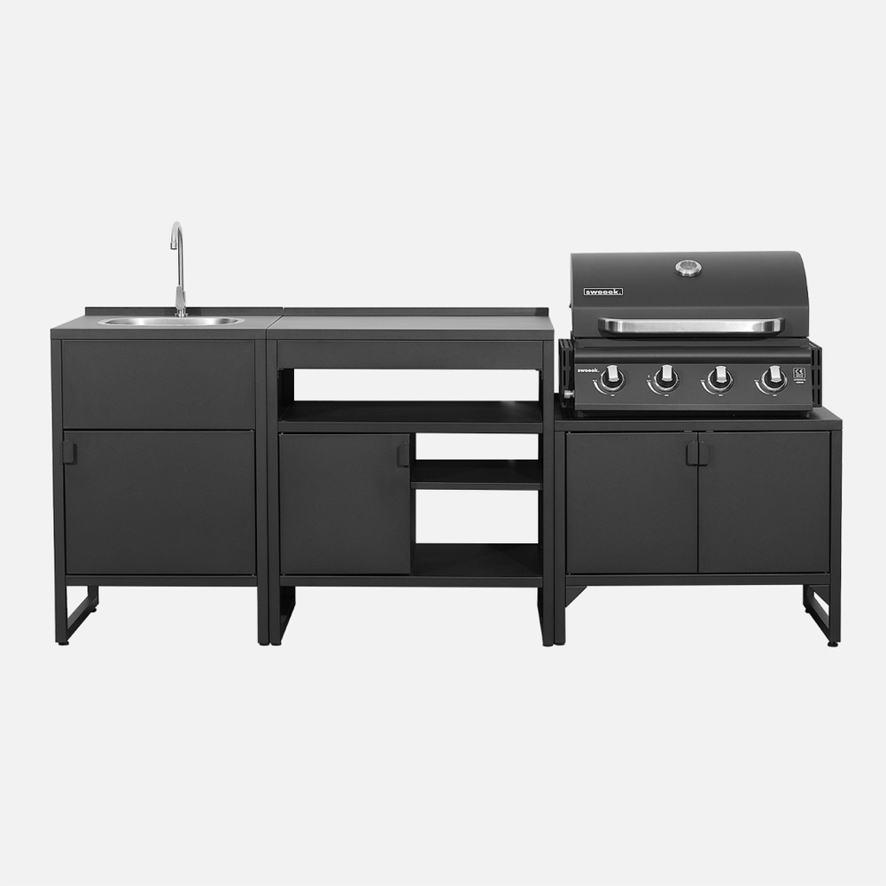 Cuisine extérieure 3 modules acier inoxydable avec barbecue gaz 4 brûleurs - kea