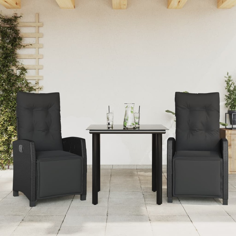 Ensemble à manger de jardin avec coussins 3 pcs noir