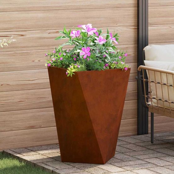 Jardinière haute en acier corten design effet rouillé 50x50x75 cm