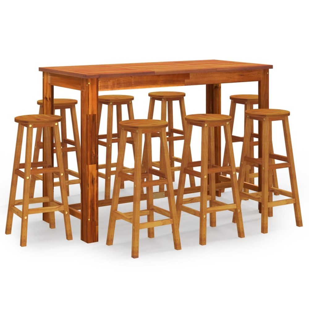 Ensemble de bar de jardin 9 pcs bois d'acacia solide