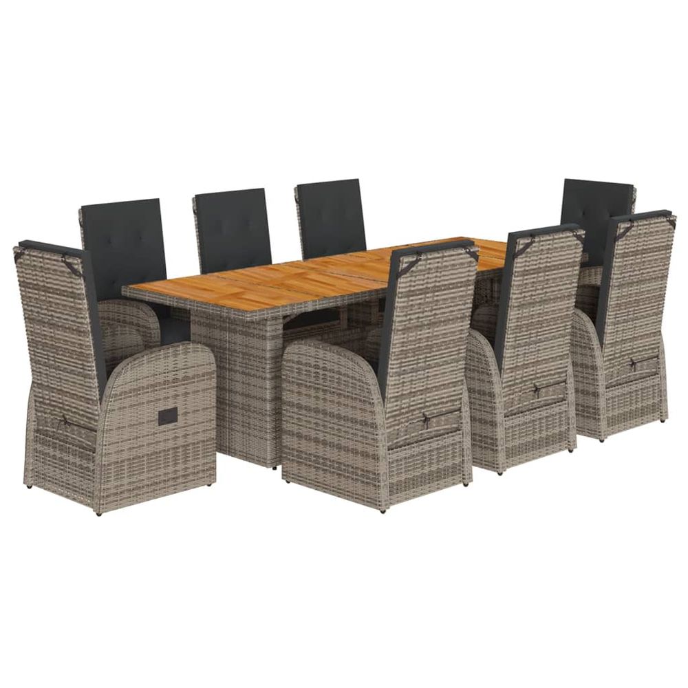 Ensemble à manger de jardin 9 pcs coussins gris résine tressée